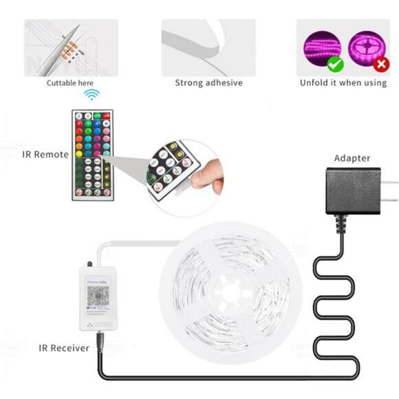 100ft RGB LED Strip Lights Music Sync Color Changing with App Remote Control - Picture 6 of 7